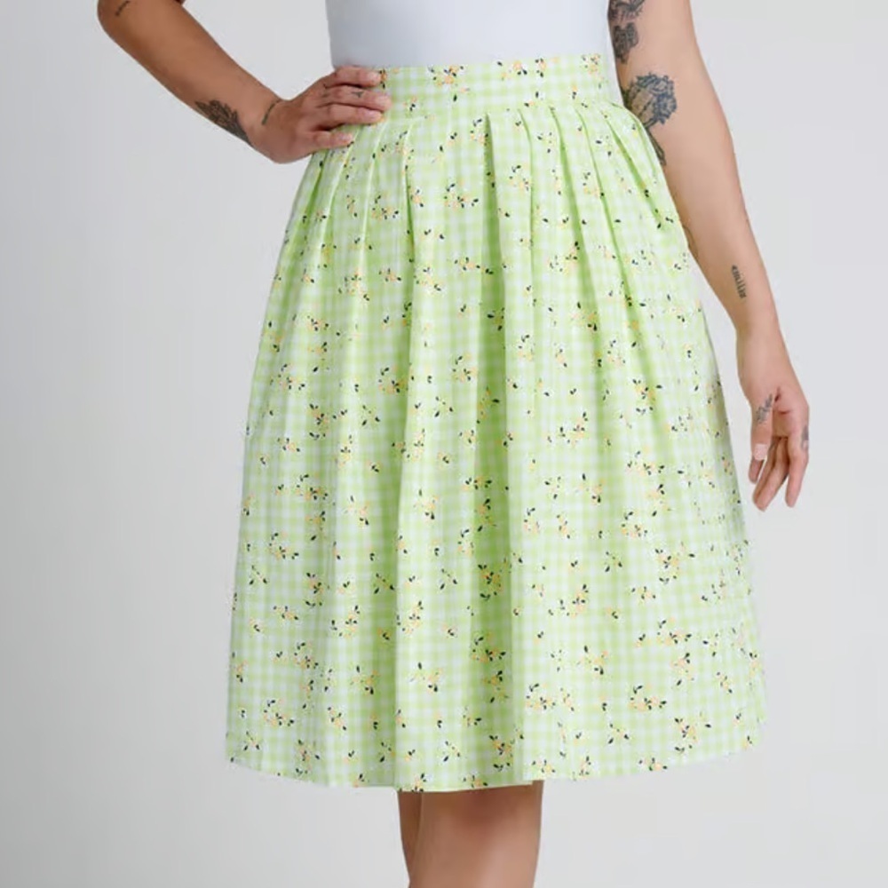 ModCloth Imagine the Possibilities Skirt Green Check Floral